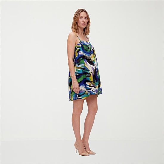 24seven Comfort Apparel Womens Maternity Square Neck Sleeveless Abstract A-Line Dress