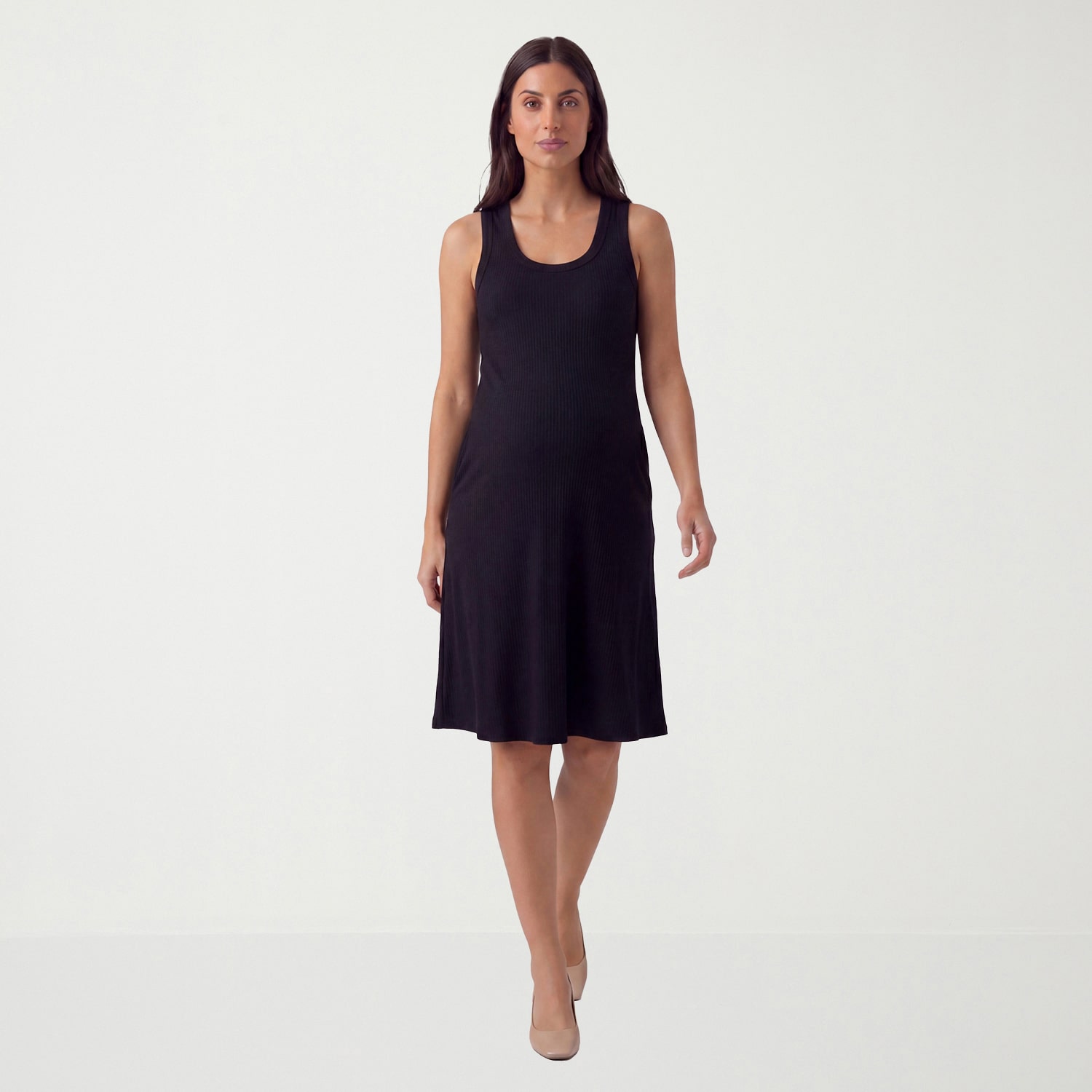 24seven Comfort Apparel Maternity Womens Midi Scoop Neck Sleeveless A-Line Dress
