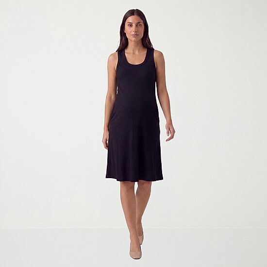 24seven Comfort Apparel Womens Maternity Midi Scoop Neck Sleeveless A-Line Dress