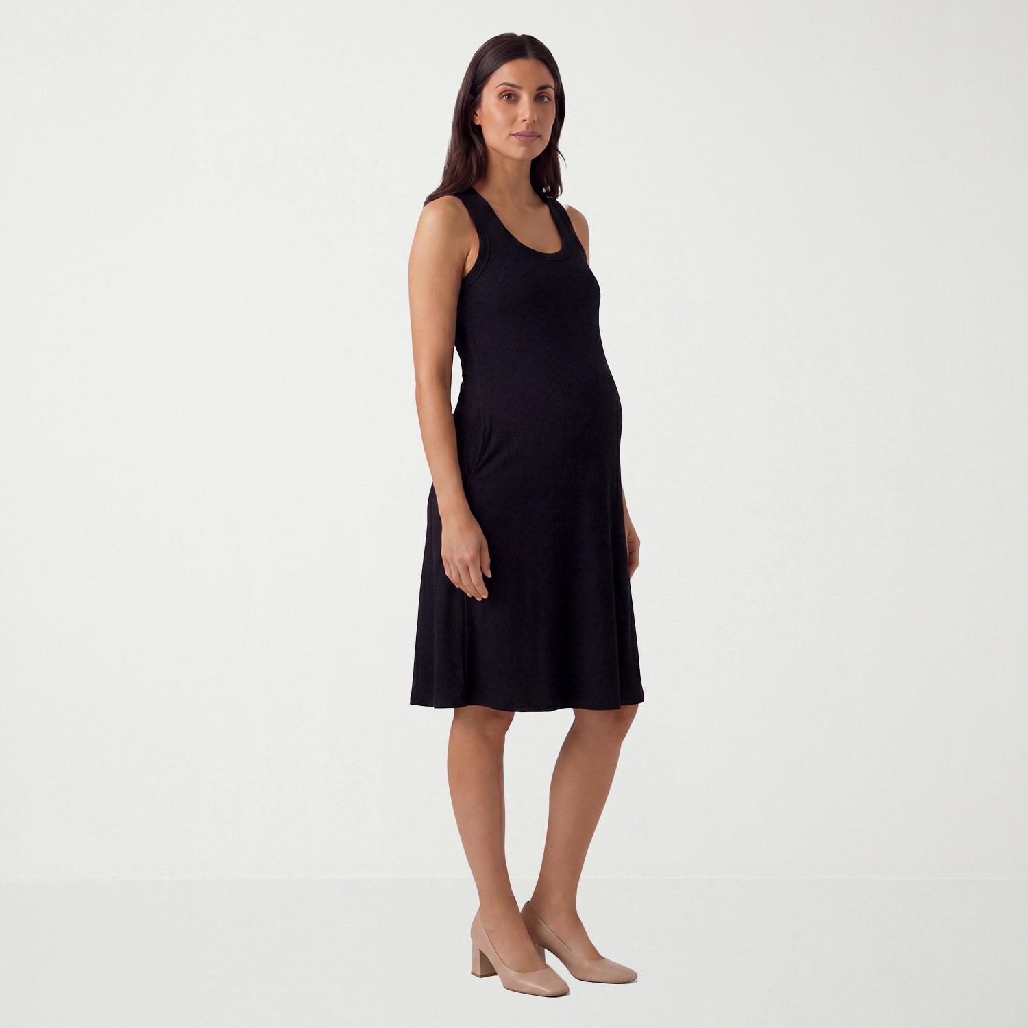 24seven Comfort Apparel Maternity Womens Midi Scoop Neck Sleeveless A-Line Dress