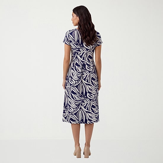24seven Comfort Apparel Womens Maternity Midi Boat Neck Short Sleeve Abstract Fit + Flare Dress