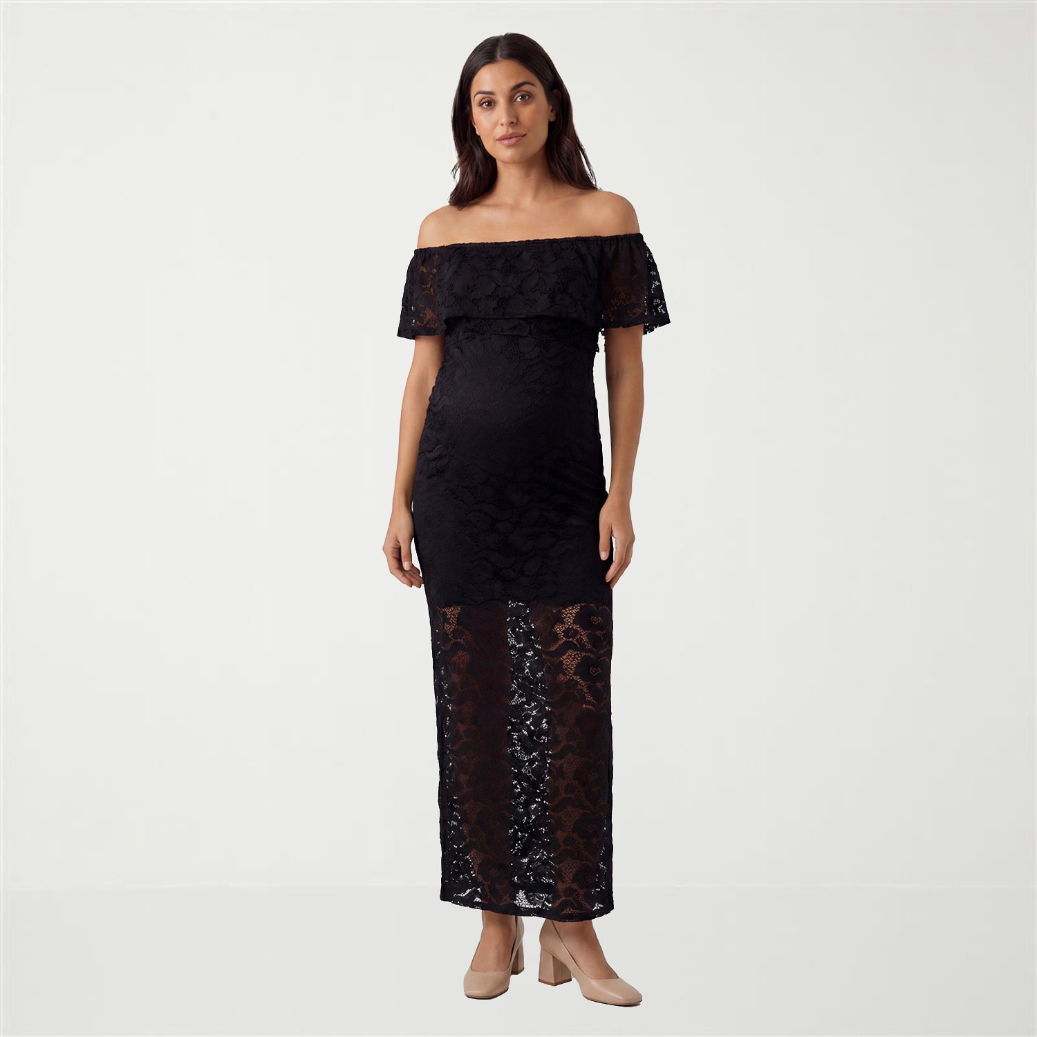 24seven Comfort Apparel Maternity Womens Straight Neck Short Sleeve Bodycon Dress