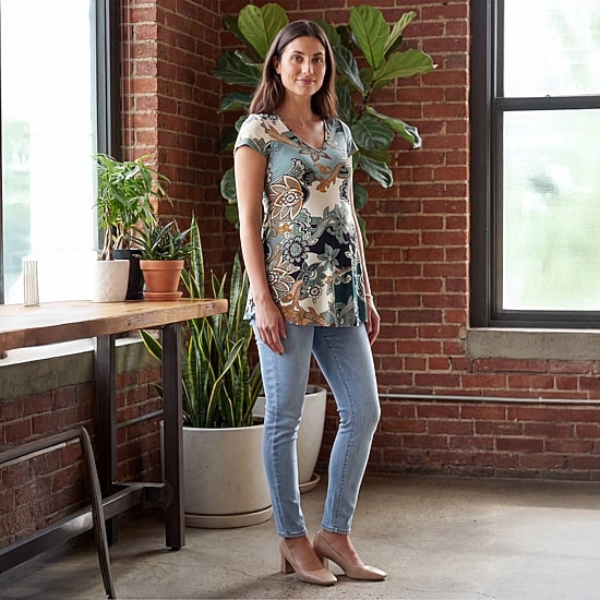 24seven Comfort Apparel Maternity Womens V Neck Short Sleeve Tunic Top