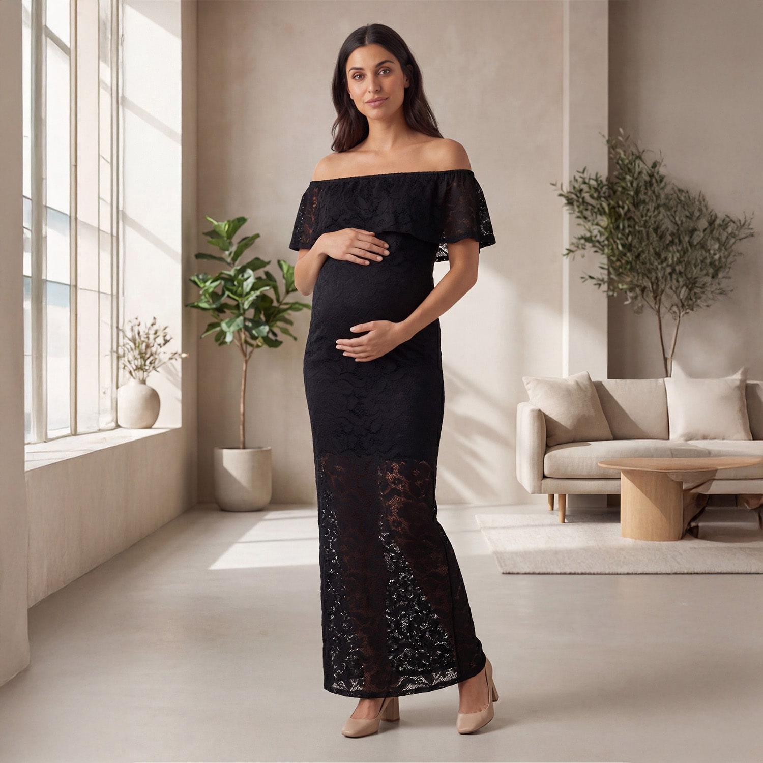 24seven Comfort Apparel Maternity Womens Straight Neck Short Sleeve Bodycon Dress