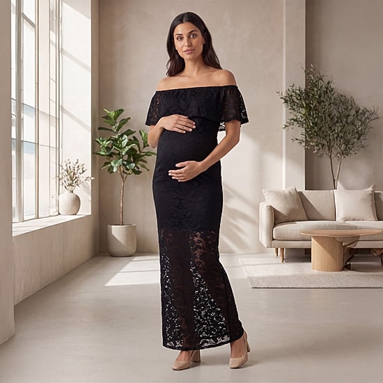 24seven Comfort Apparel Womens Maternity Straight Neck Short Sleeve Bodycon Dress
