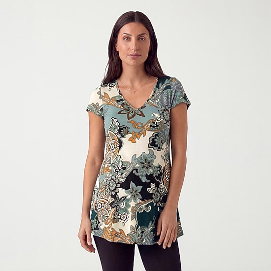 24seven Comfort Apparel Maternity Womens V Neck Short Sleeve Tunic Top