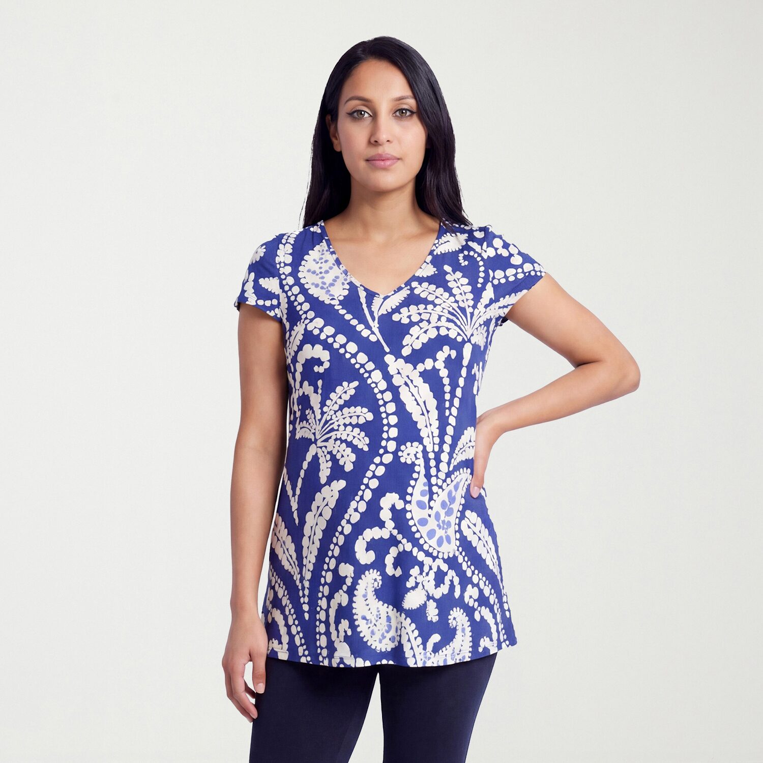 24seven Comfort Apparel Maternity Womens V Neck Short Sleeve Tunic Top