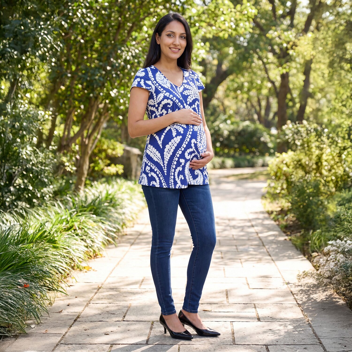 24seven Comfort Apparel Maternity Womens V Neck Short Sleeve Tunic Top