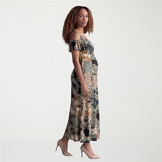 24seven Comfort Apparel Womens Maternity Square Neck Short Sleeve Paisley A-Line Dress
