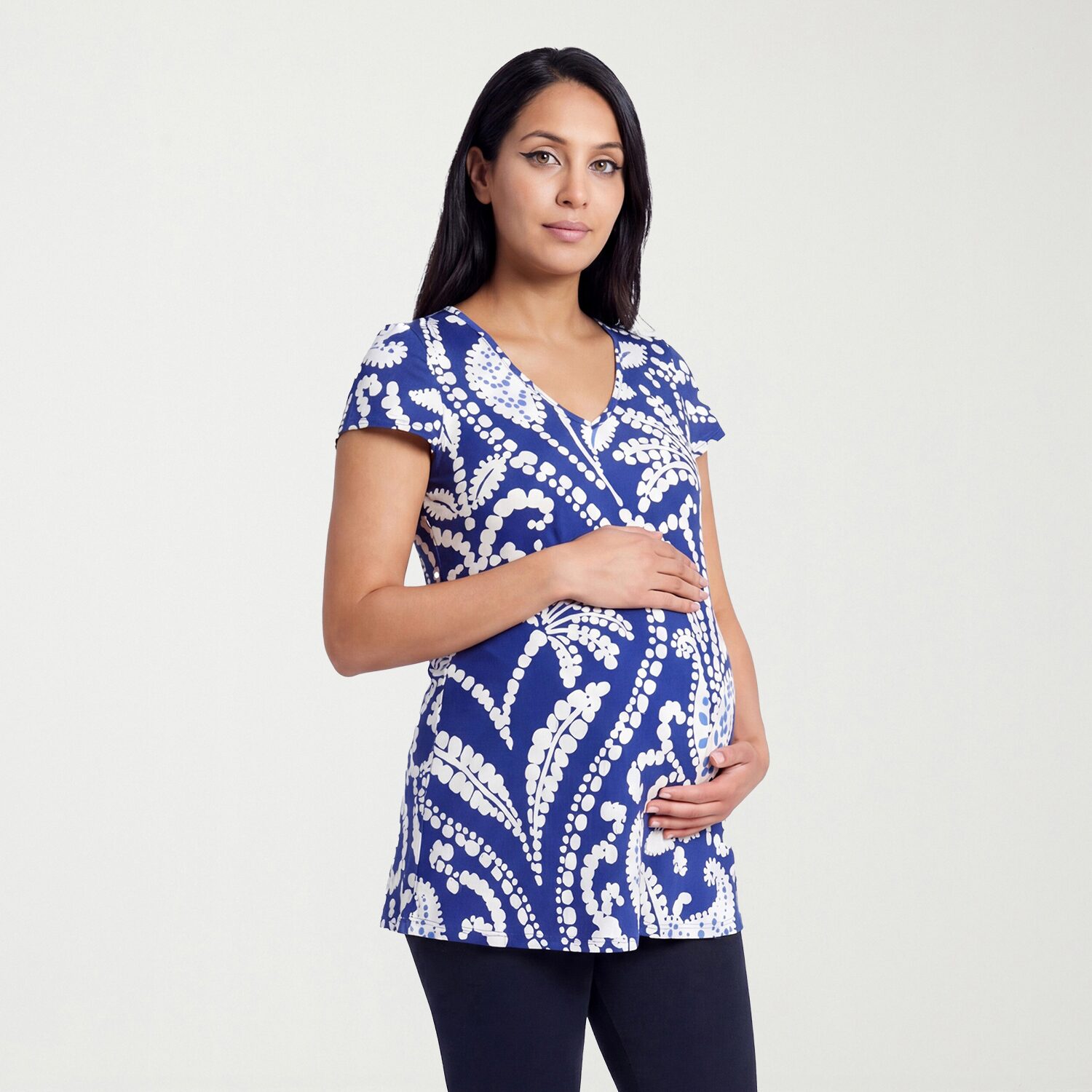 24seven Comfort Apparel Maternity Womens V Neck Short Sleeve Tunic Top
