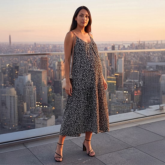 24seven Comfort Apparel Womens Maternity Scoop Neck Sleeveless Dots A-Line Dress