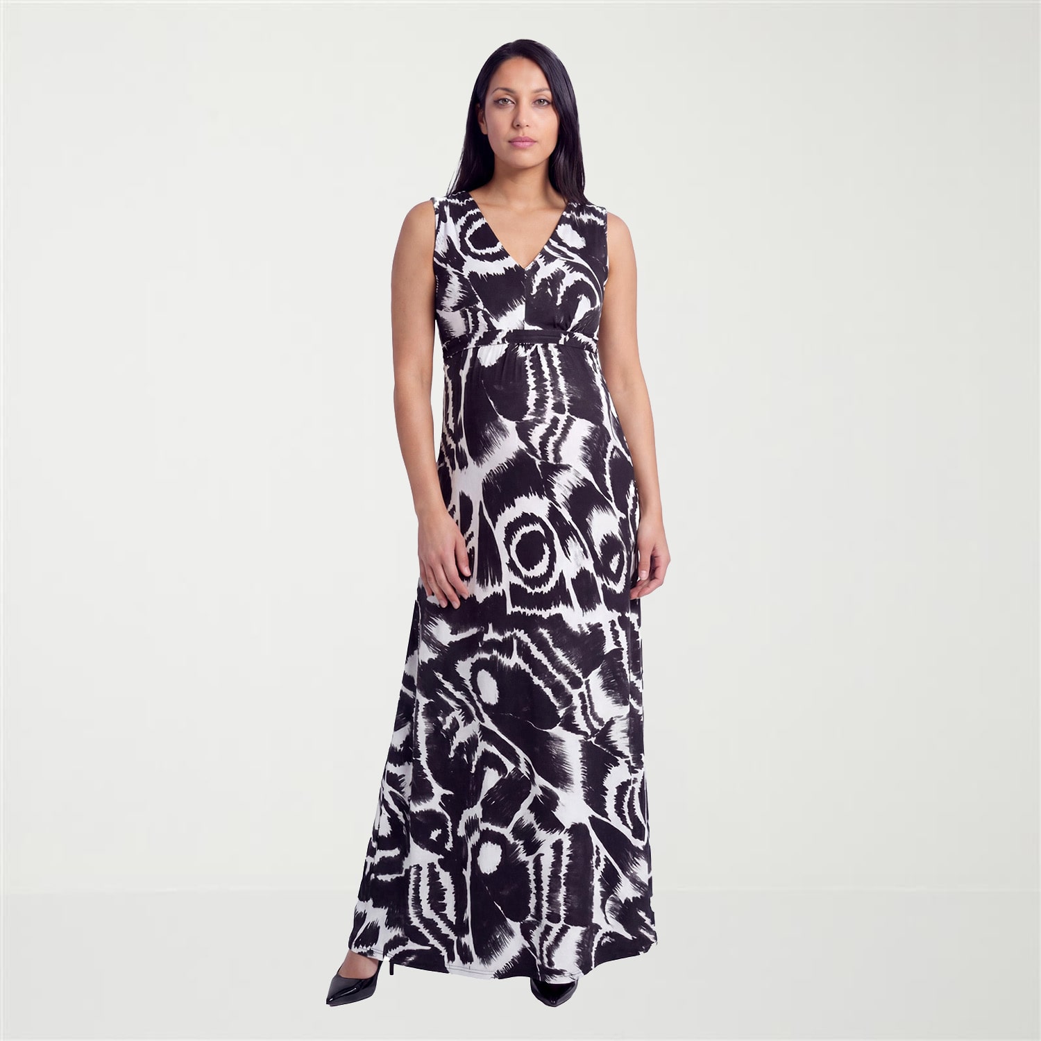 24seven Comfort Apparel Maternity Womens V Neck Sleeveless Abstract A-Line Dress