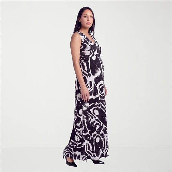 24seven Comfort Apparel Womens Maternity V Neck Sleeveless Abstract A-Line Dress