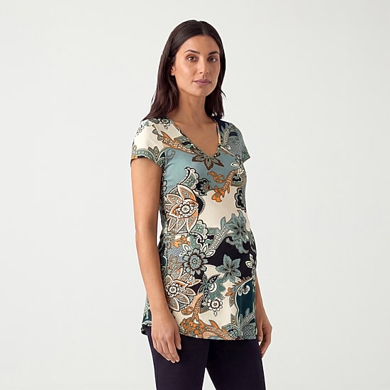 24seven Comfort Apparel Maternity Womens V Neck Short Sleeve Tunic Top