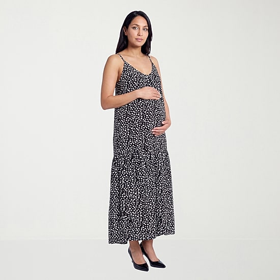 24seven Comfort Apparel Womens Maternity Scoop Neck Sleeveless Dots A-Line Dress