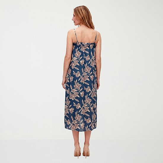 24seven Comfort Apparel Womens Maternity Midi Square Neck Sleeveless Floral A-Line Dress