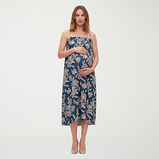 24seven Comfort Apparel Womens Maternity Midi Square Neck Sleeveless Floral A-Line Dress