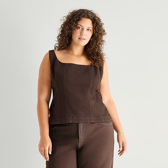A.N.A Denim Corset Womens Plus Square Neck Sleeveless Tank Top