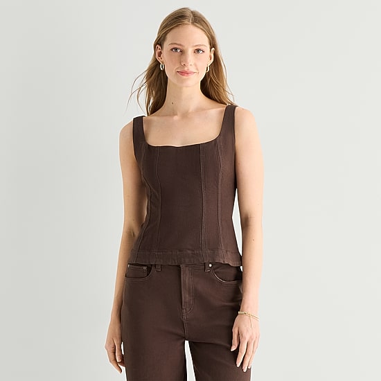 a.n.a Womens Square Neck Sleeveless Tank Top, Color: Brownie