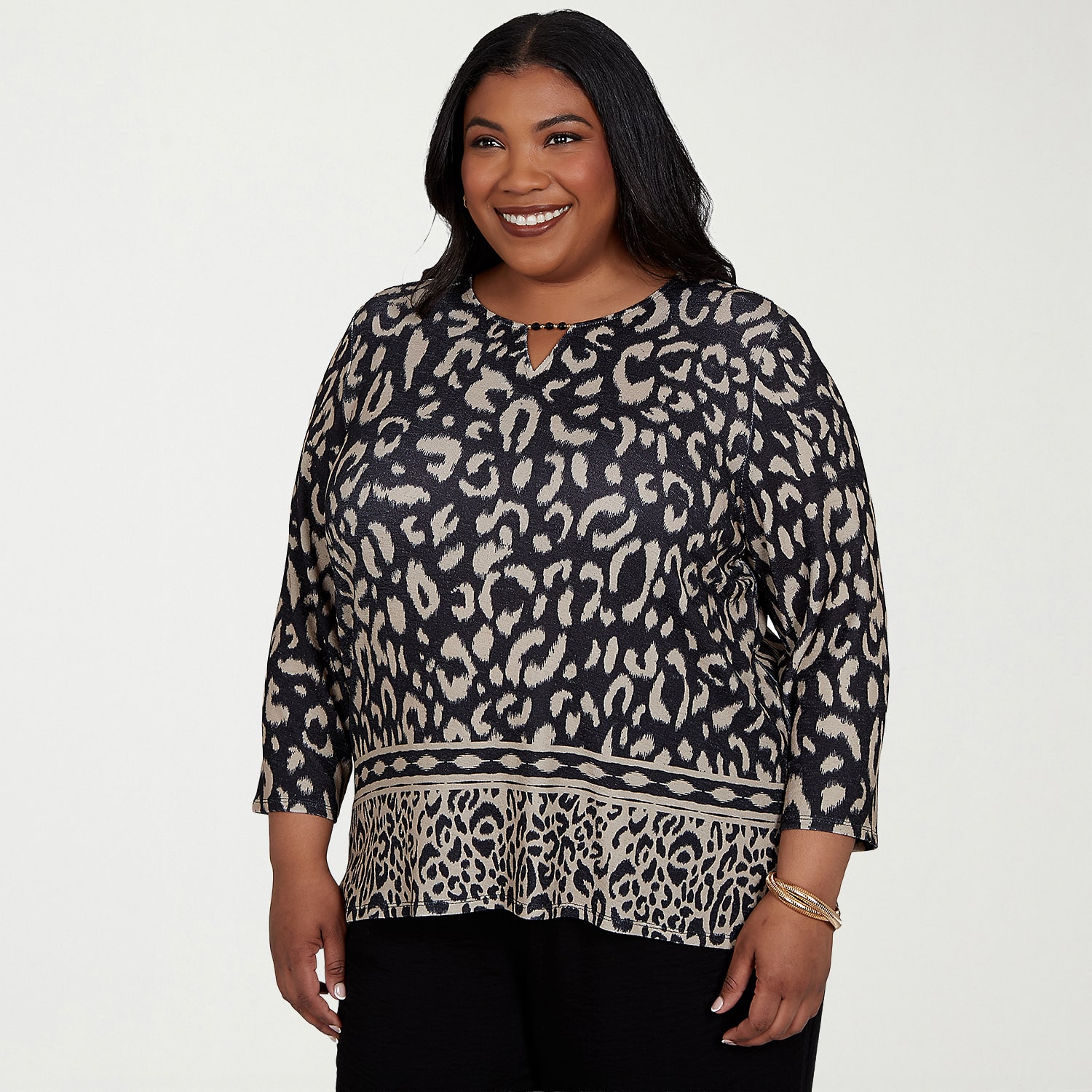 Alfred Dunner Womens Plus Crew Neck 3/4 Sleeve T-Shirt