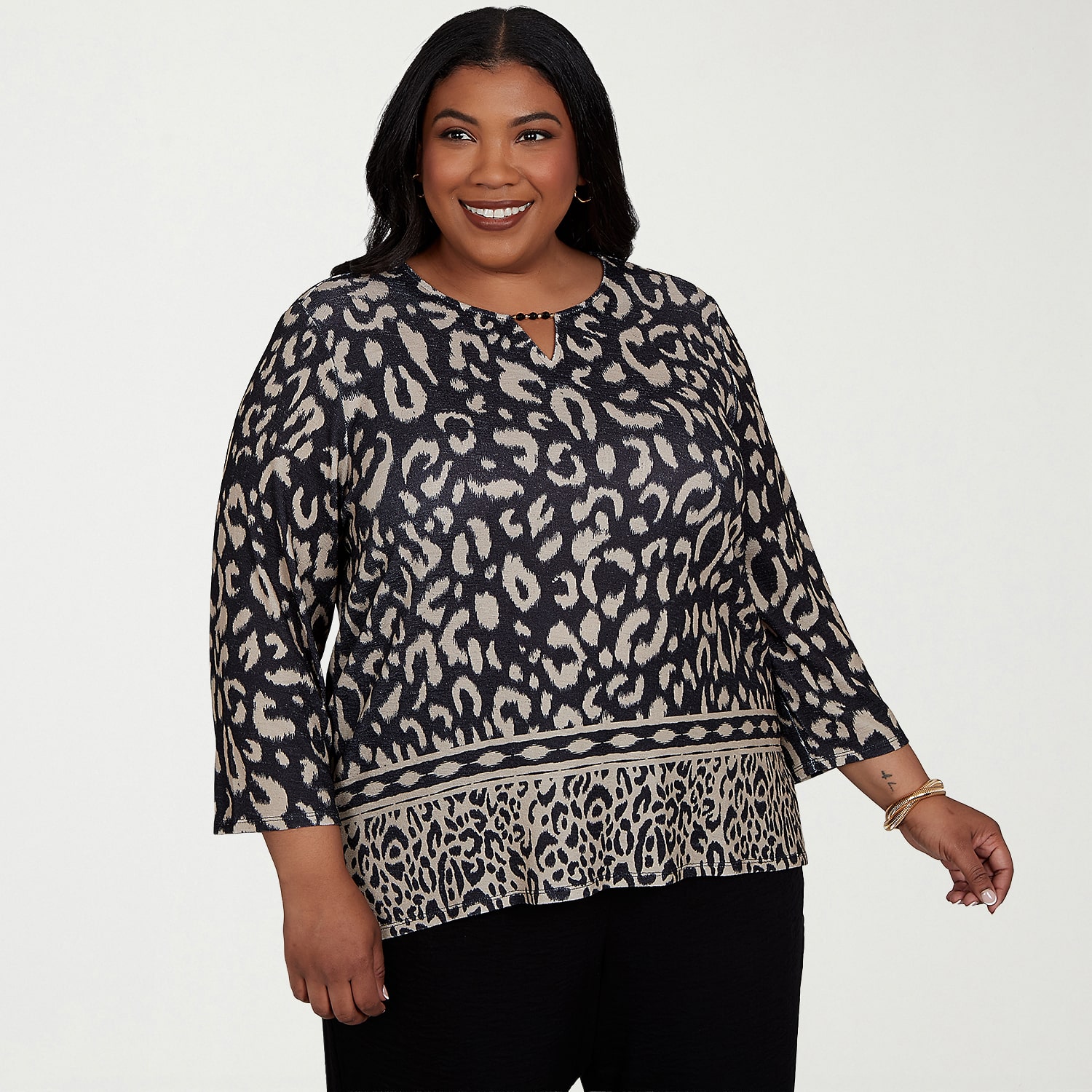 Alfred Dunner Womens Plus Crew Neck 3/4 Sleeve T-Shirt