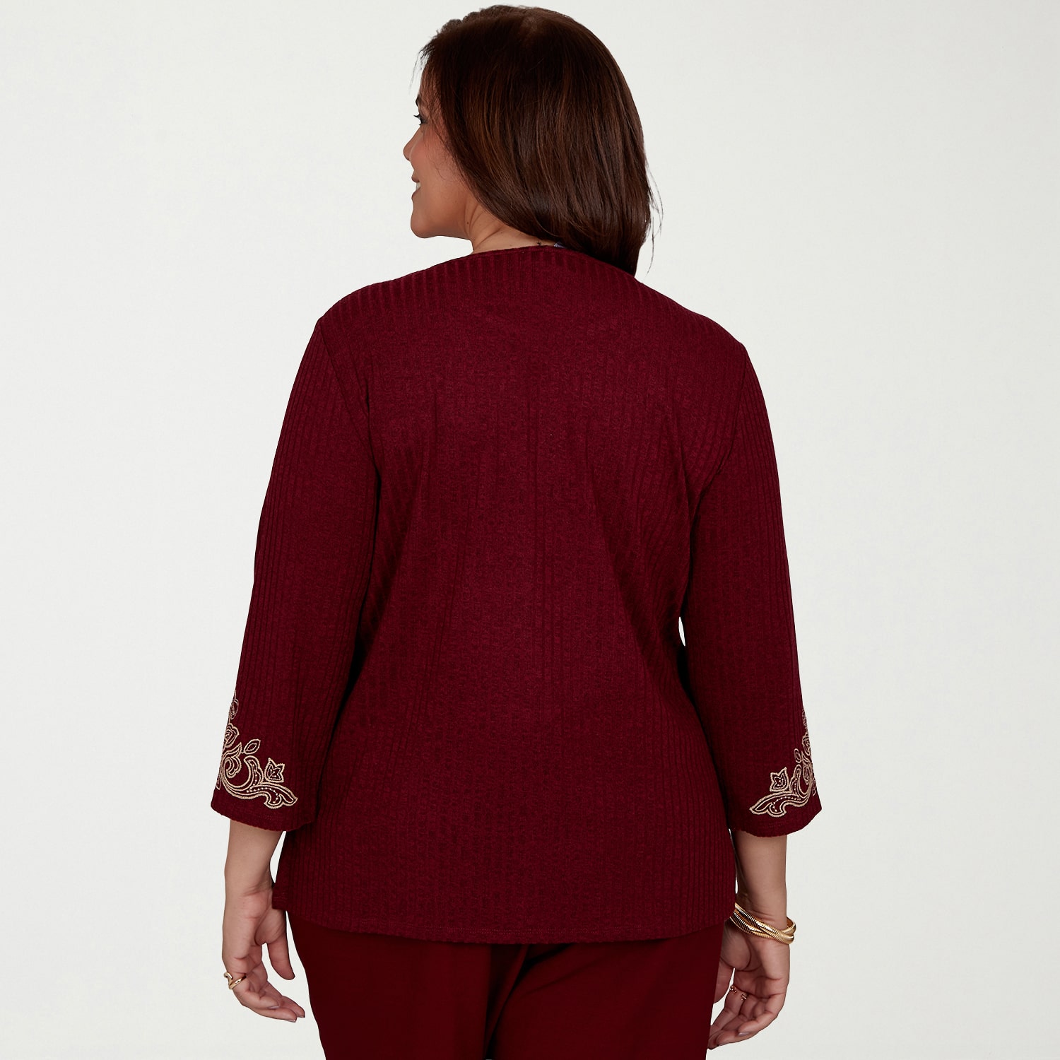 Alfred Dunner Union Square Womens Plus Crew Neck 3/4 Sleeve T-Shirt