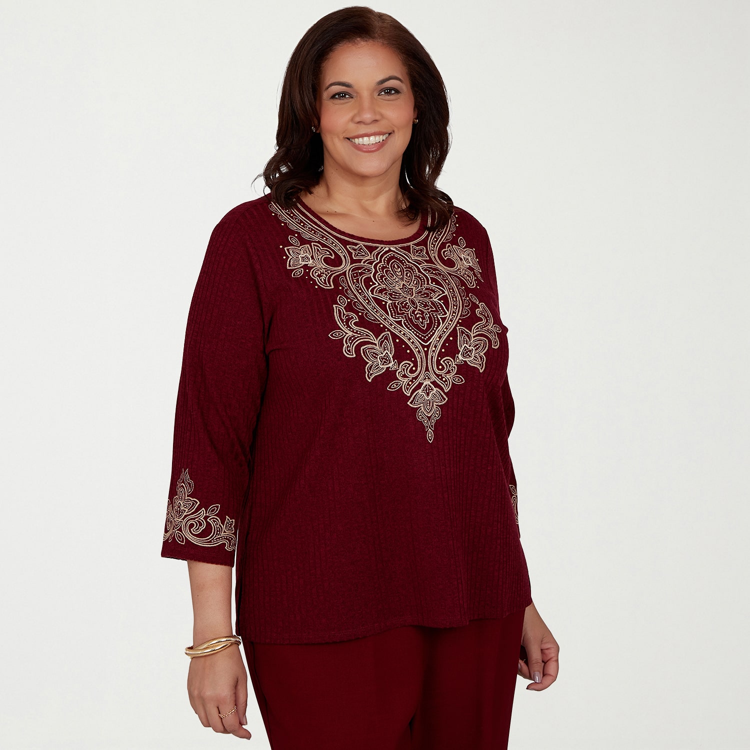 Alfred Dunner Union Square Womens Plus Crew Neck 3/4 Sleeve T-Shirt