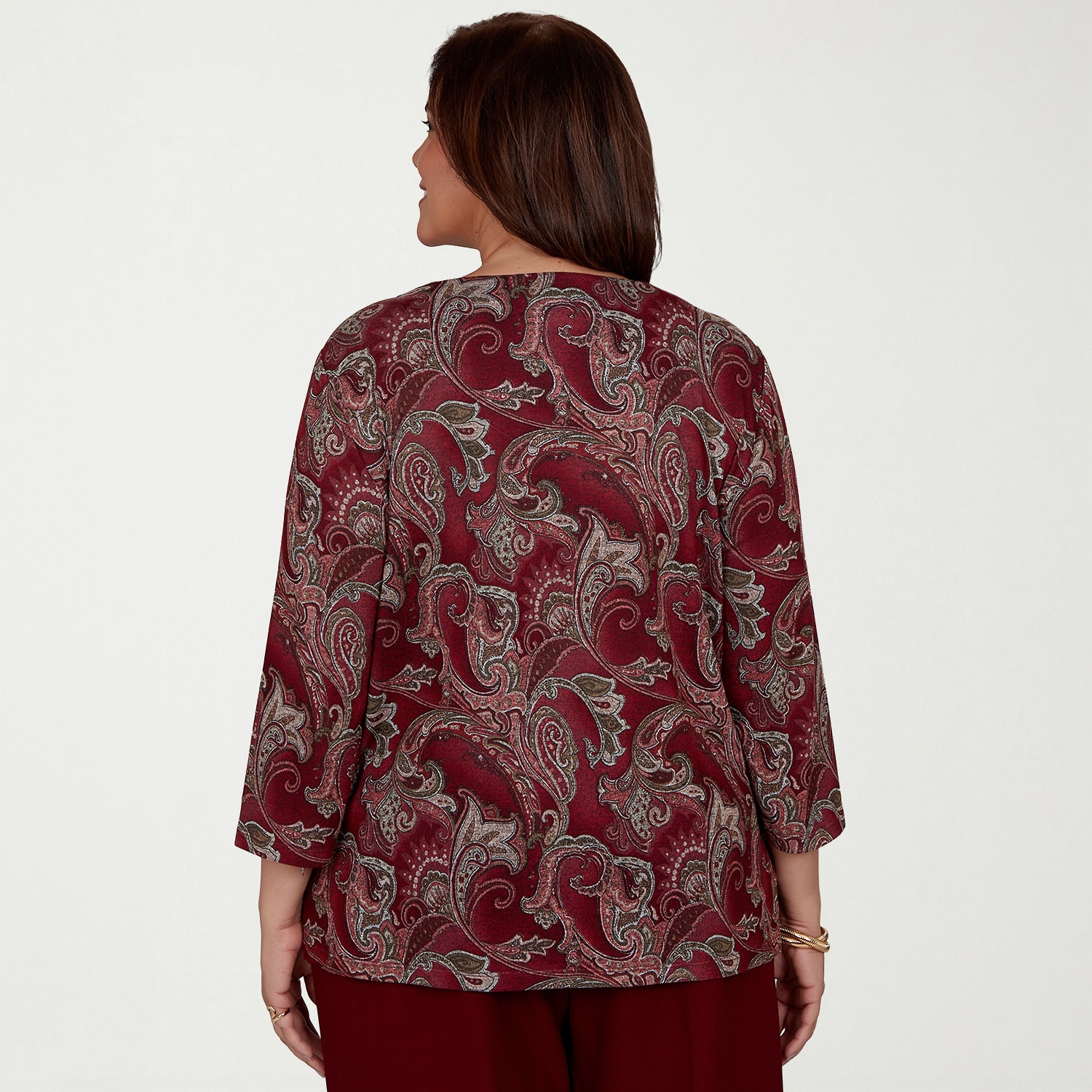Alfred Dunner Union Square Womens Plus Crew Neck 3/4 Sleeve T-Shirt