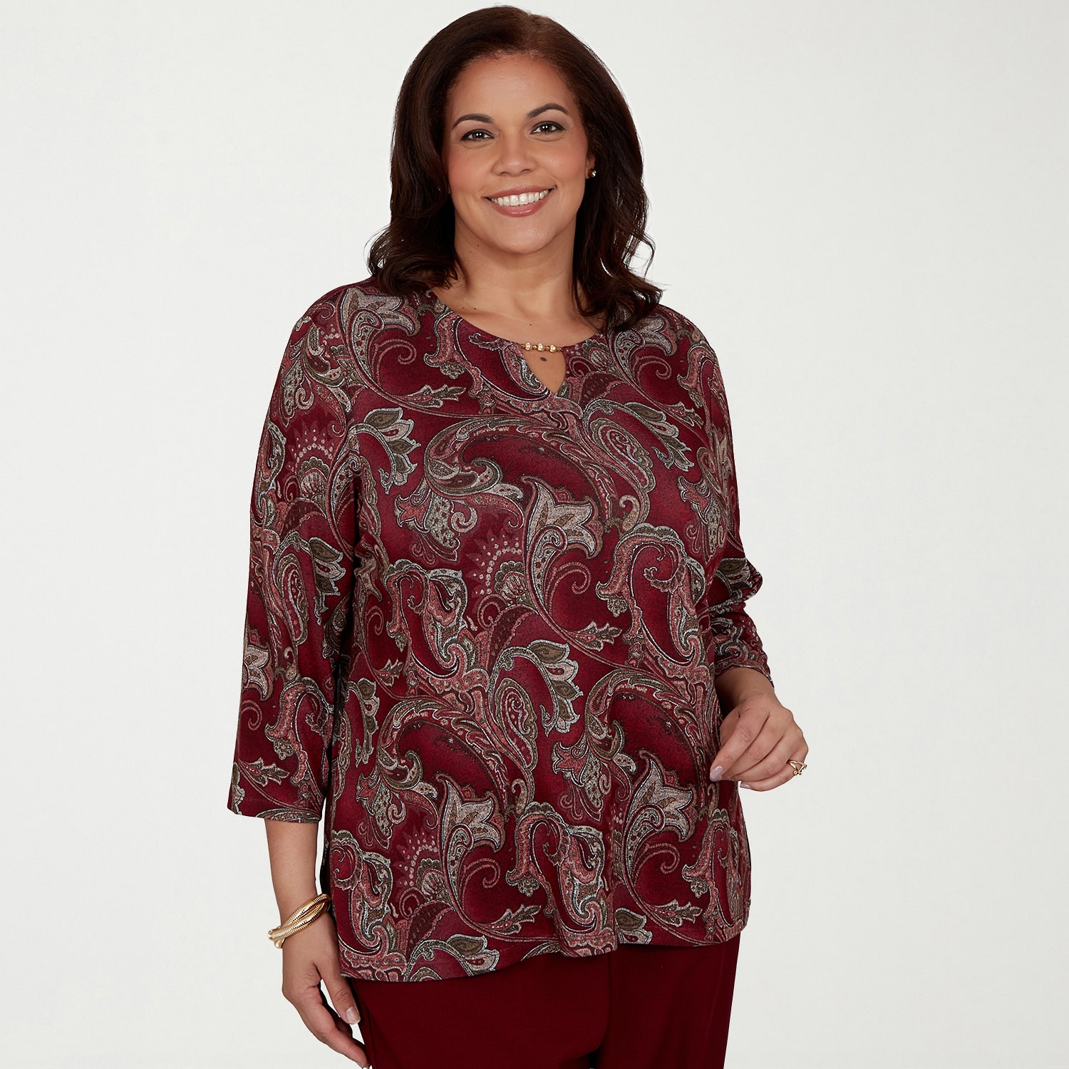 Alfred Dunner Union Square Womens Plus Crew Neck 3/4 Sleeve T-Shirt
