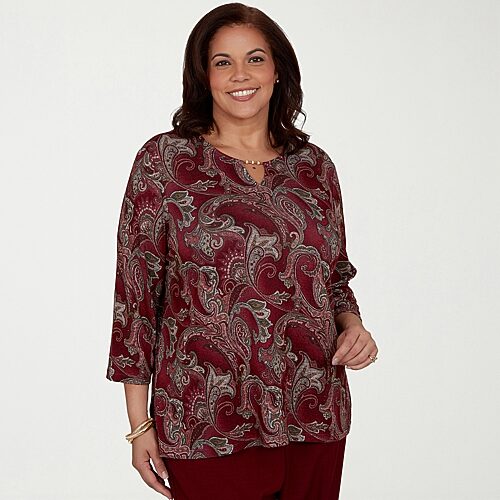 Alfred Dunner Womens Plus Crew Neck 3/4 Sleeve T-shirt In Red