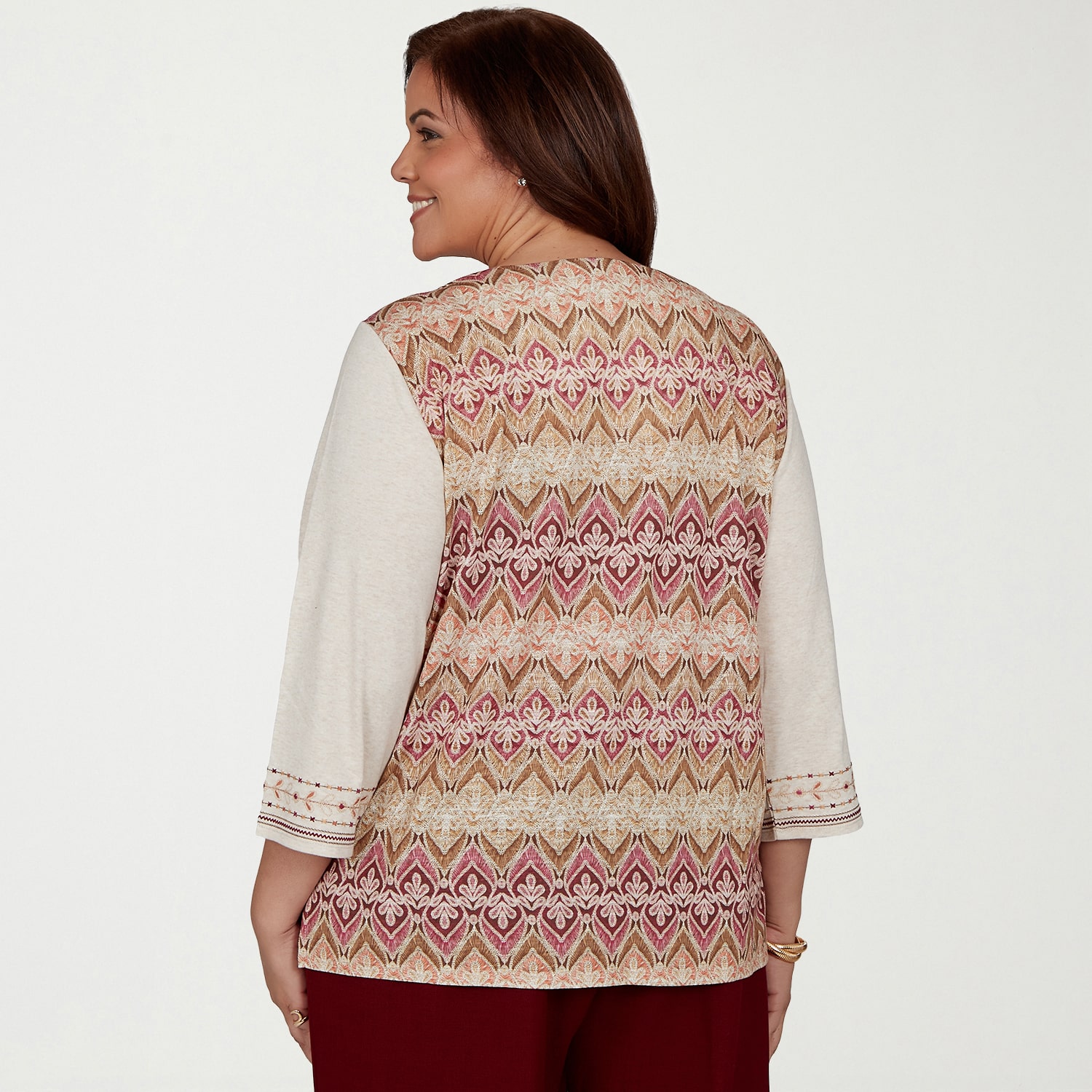 Alfred Dunner Union Square Womens Plus Keyhole Neck 3/4 Sleeve T-Shirt