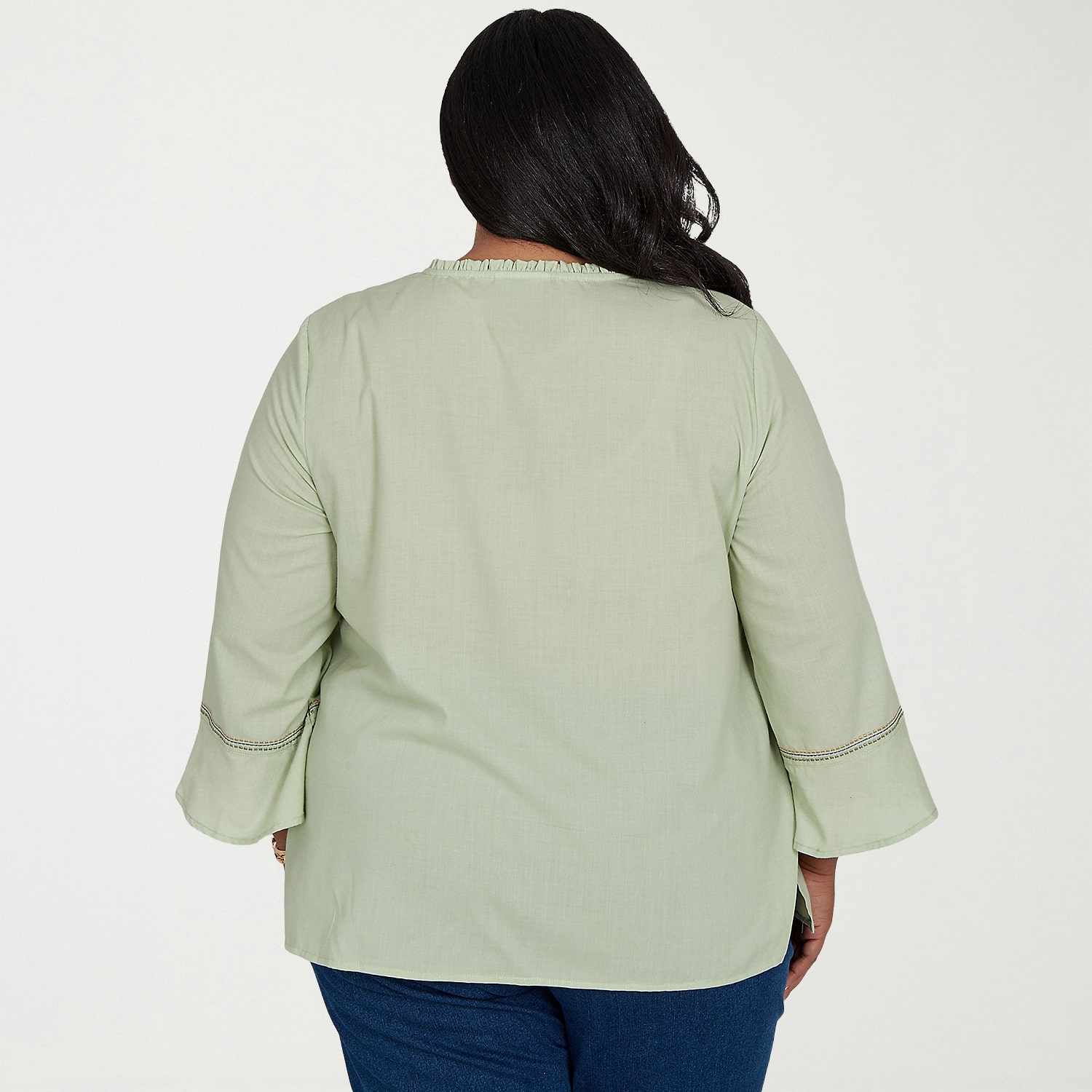 Alfred Dunner Inidigo Girls Womens Plus Split Crew Neck 3/4 Sleeve Blouse