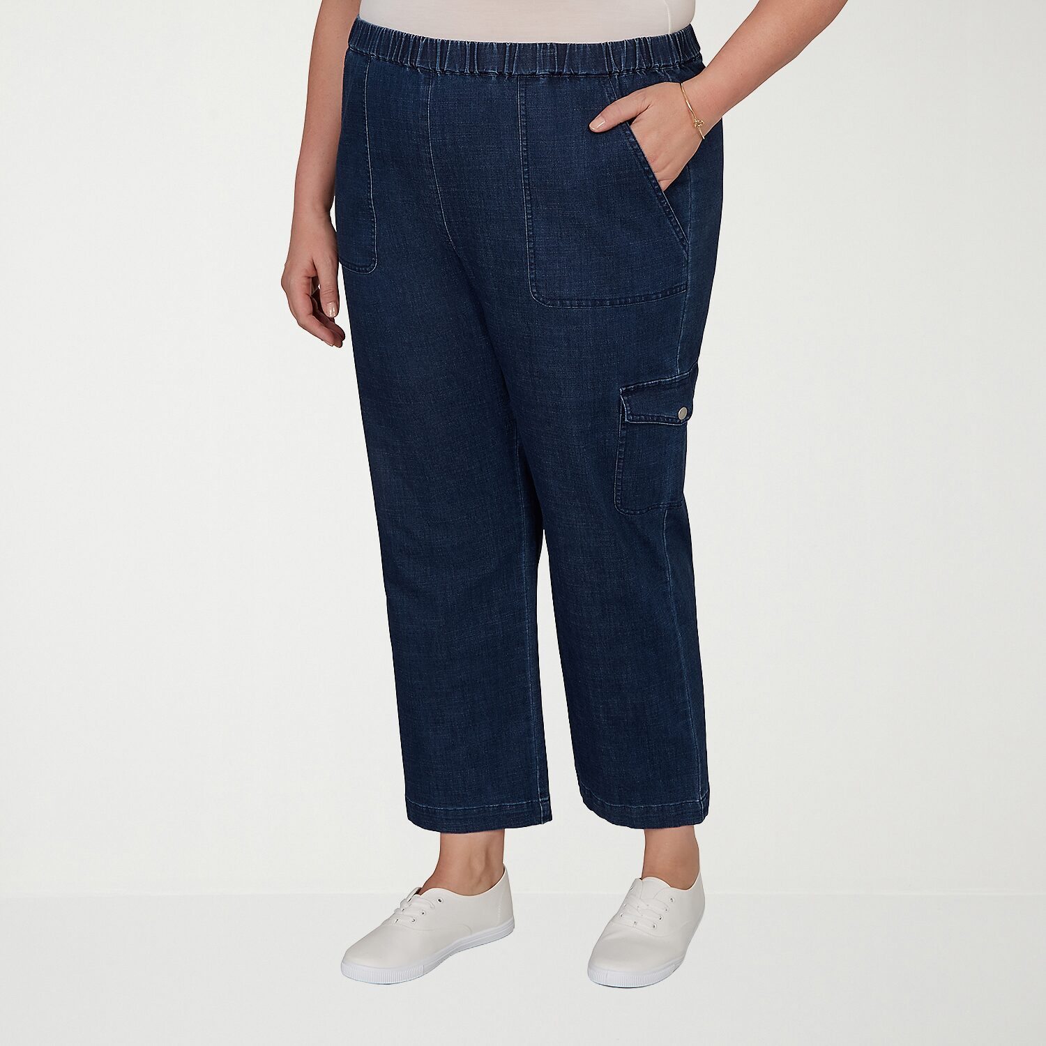Alfred Dunner Inidigo Girls Womens Plus Straight Mid Rise Cropped Pant
