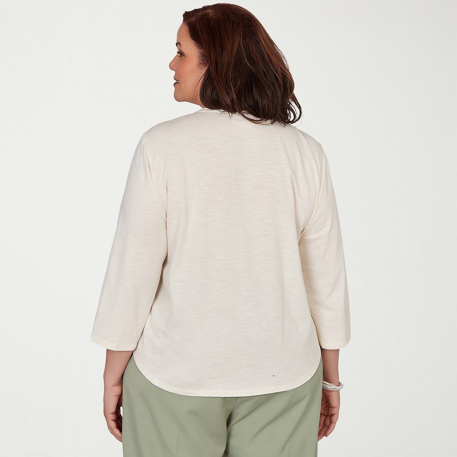 Alfred Dunner Inidigo Girls Womens Plus 3/4 Sleeve T-Shirt