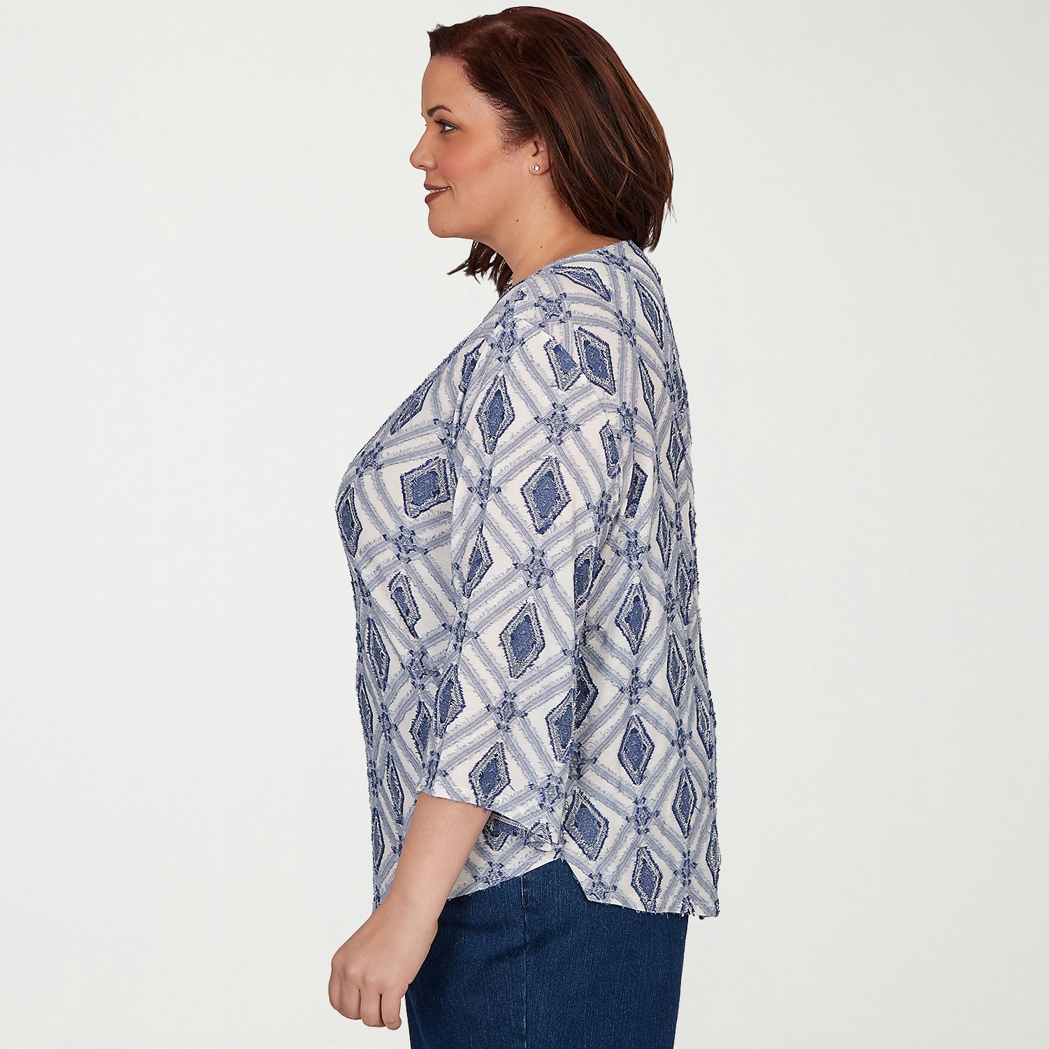Alfred Dunner Inidigo Girls Womens Plus Crew Neck 3/4 Sleeve T-Shirt