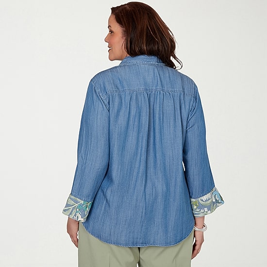Alfred Dunner Womens Plus Ruffled 3/4 Sleeve Regular Fit Button-Down Shirt