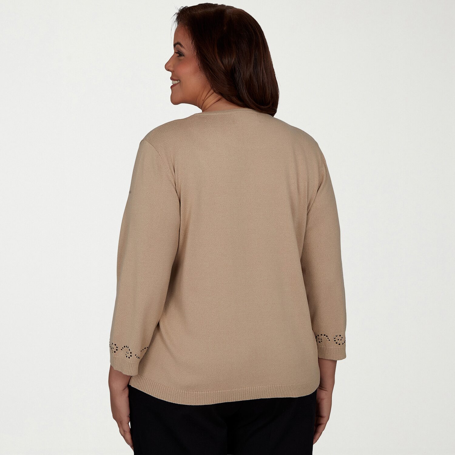 Alfred Dunner Plus Womens Crew Neck 3/4 Sleeve Pullover Sweater