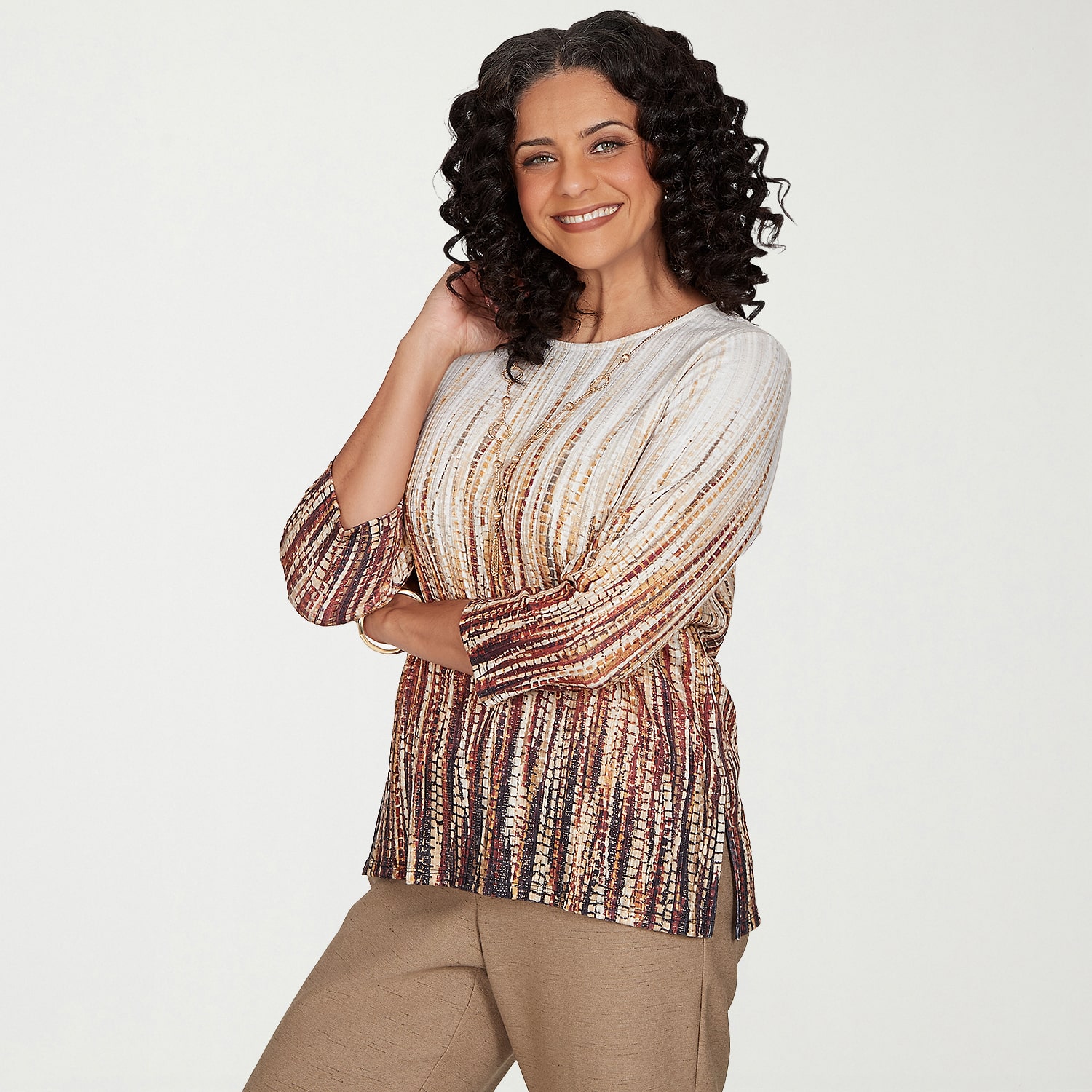Alfred Dunner Union Square Womens Crew Neck 3/4 Sleeve T-Shirt