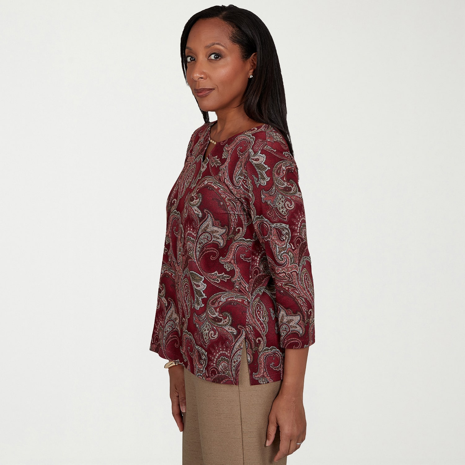 Alfred Dunner Union Square Womens Crew Neck 3/4 Sleeve T-Shirt
