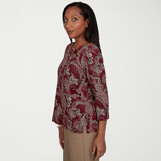 Alfred Dunner Union Square Womens Crew Neck 3/4 Sleeve T-Shirt