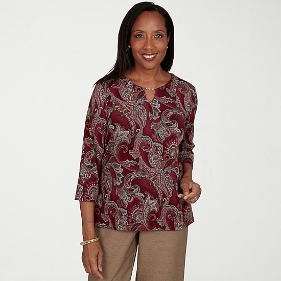 Alfred Dunner Union Square Womens Crew Neck 3/4 Sleeve T-Shirt