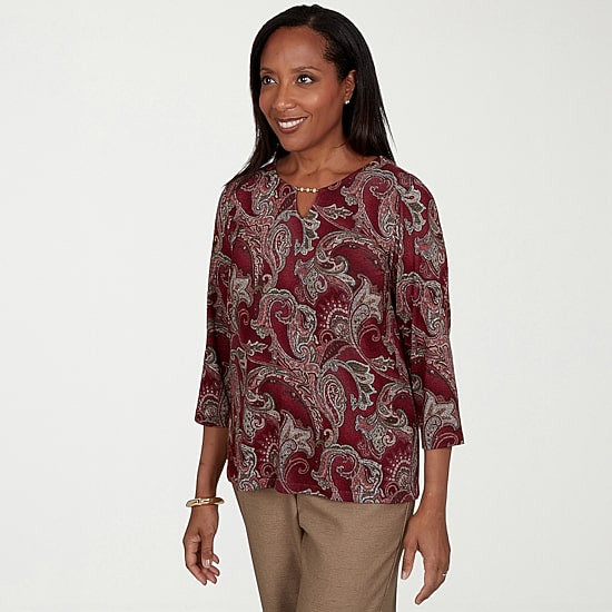 Alfred Dunner Union Square Womens Crew Neck 3/4 Sleeve T-Shirt