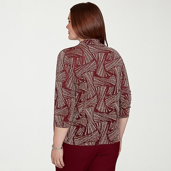 Alfred Dunner Union Square Womens Crew Neck 3/4 Sleeve T-Shirt