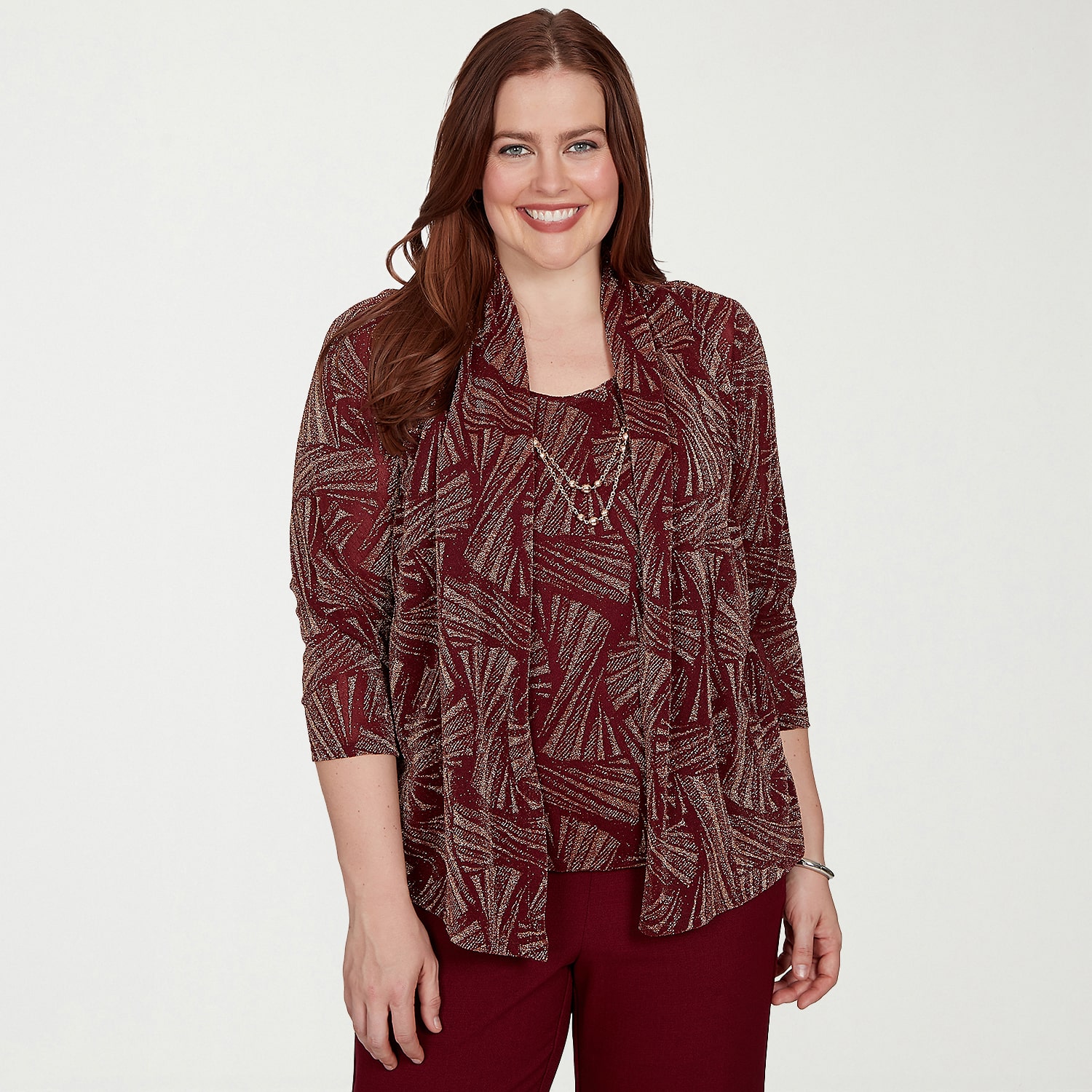 Alfred Dunner Union Square Womens Crew Neck 3/4 Sleeve T-Shirt