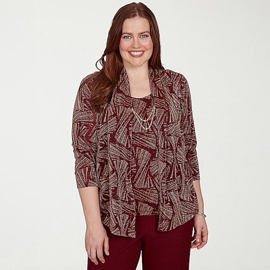 Alfred Dunner Union Square Womens Crew Neck 3/4 Sleeve T-Shirt