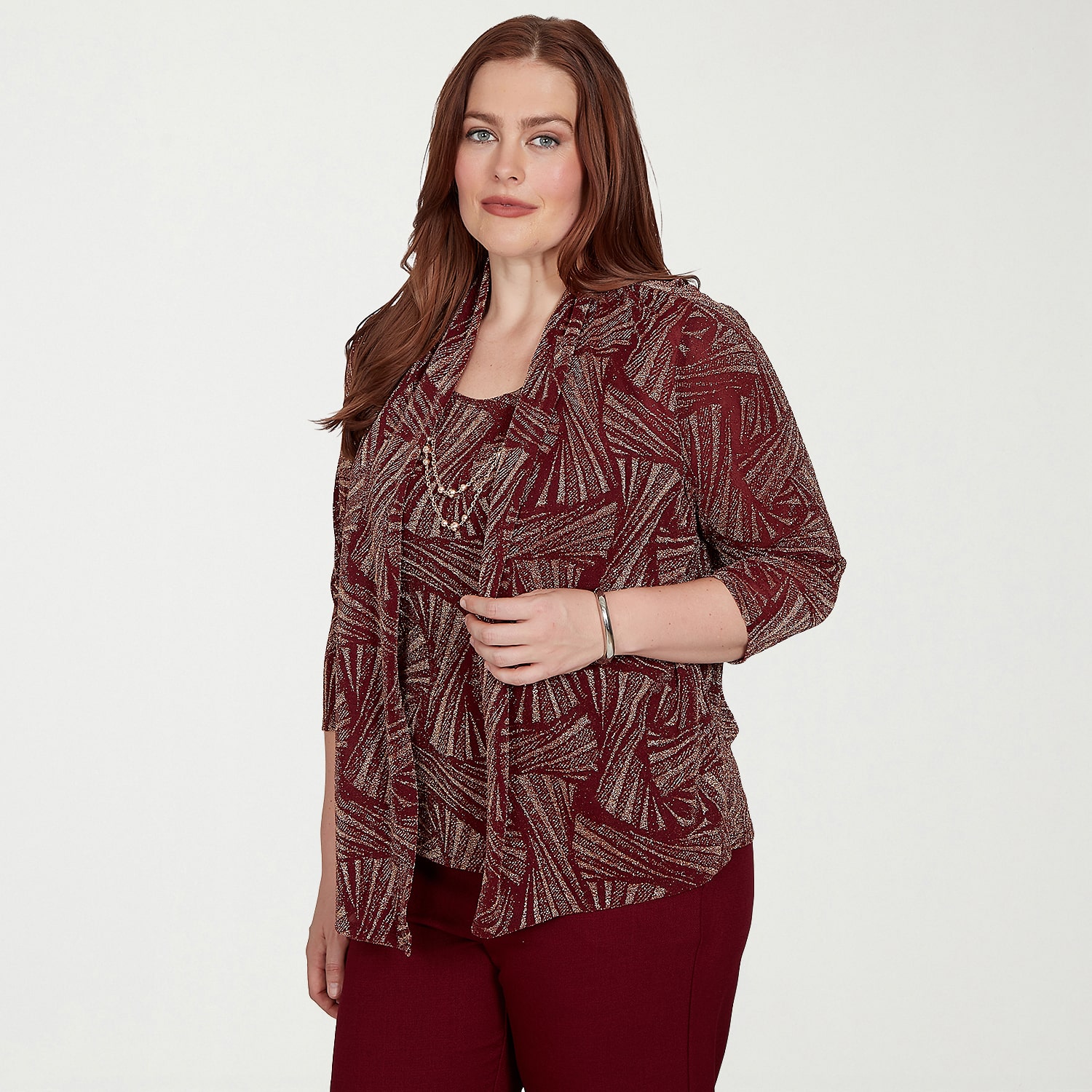 Alfred Dunner Union Square Womens Crew Neck 3/4 Sleeve T-Shirt