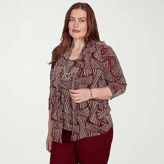 Alfred Dunner Union Square Womens Crew Neck 3/4 Sleeve T-Shirt