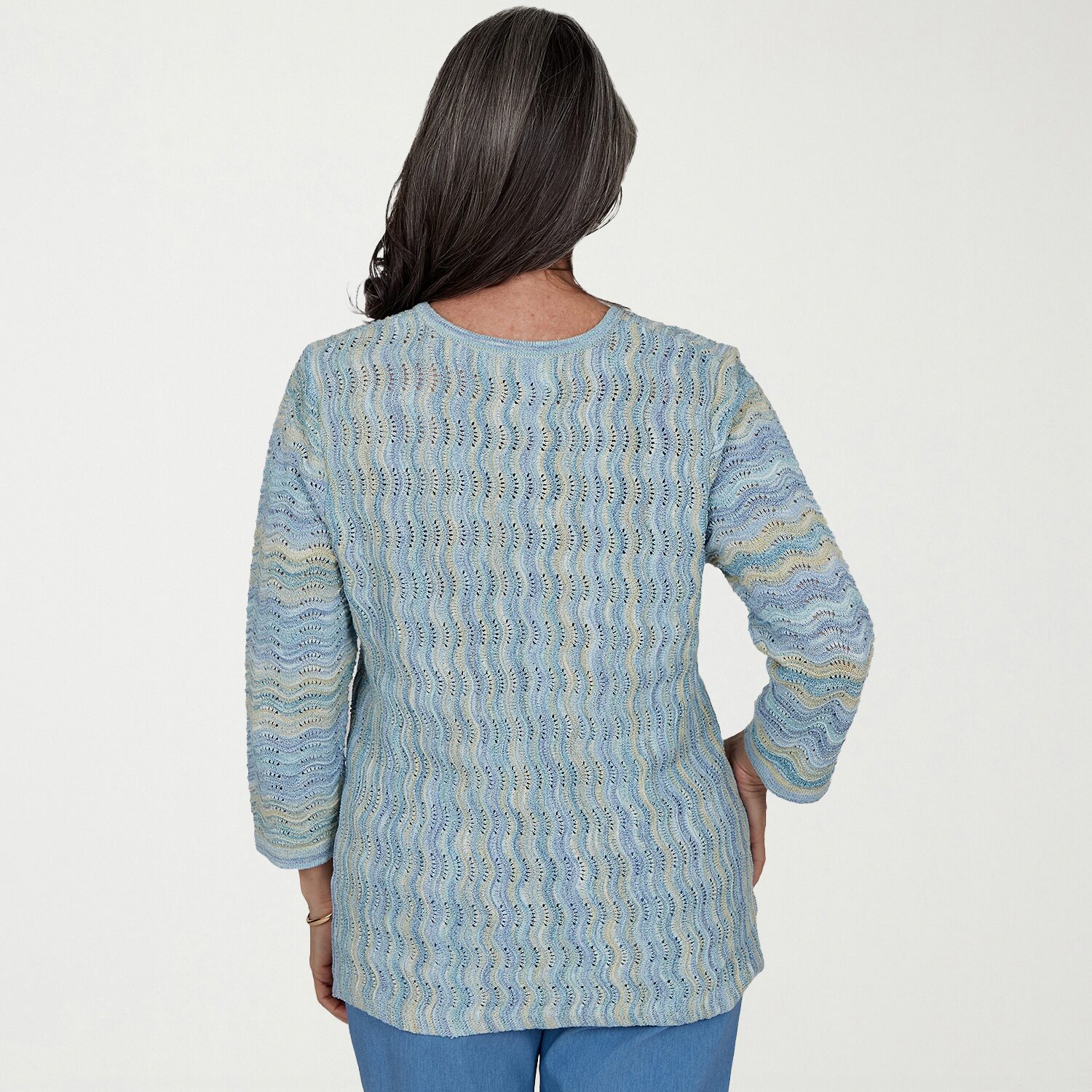 Alfred Dunner Provence Womens Crew Neck 3/4 Sleeve Pullover Sweater