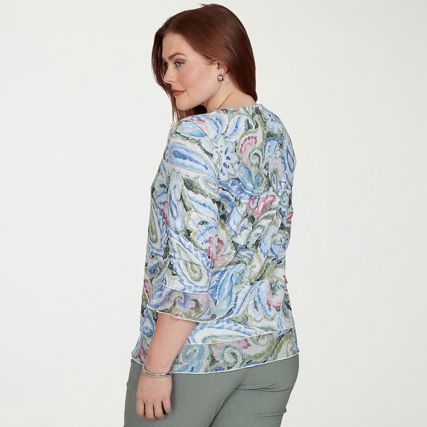Alfred Dunner Provence Womens Crew Neck 3/4 Sleeve T-Shirt