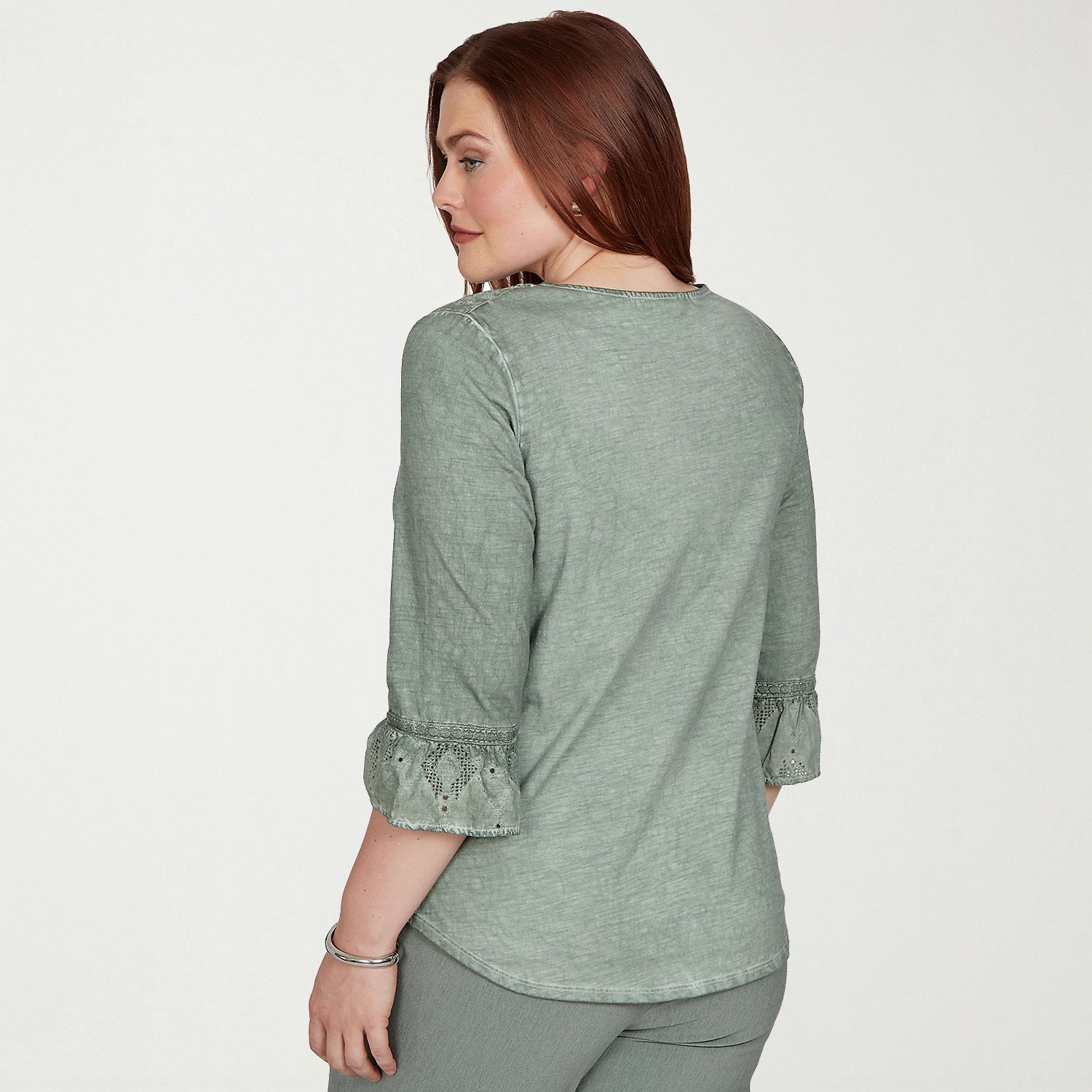 Alfred Dunner Provence Womens Crew Neck 3/4 Sleeve T-Shirt